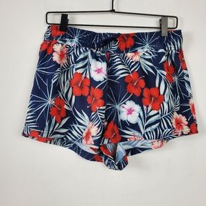 Kyodan Tropical Swim Shorts Womens Size L Trunks Drawstring Floral Beach Lake